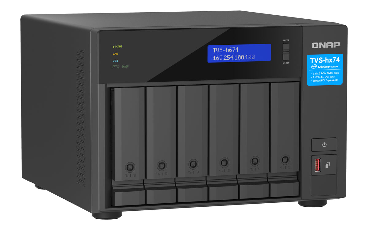 QNAP TVS-H674 NAS Tower Intel® Core™ i5 i5-12400 32 GB DDR4 0 TB QuTS hero Schwarz