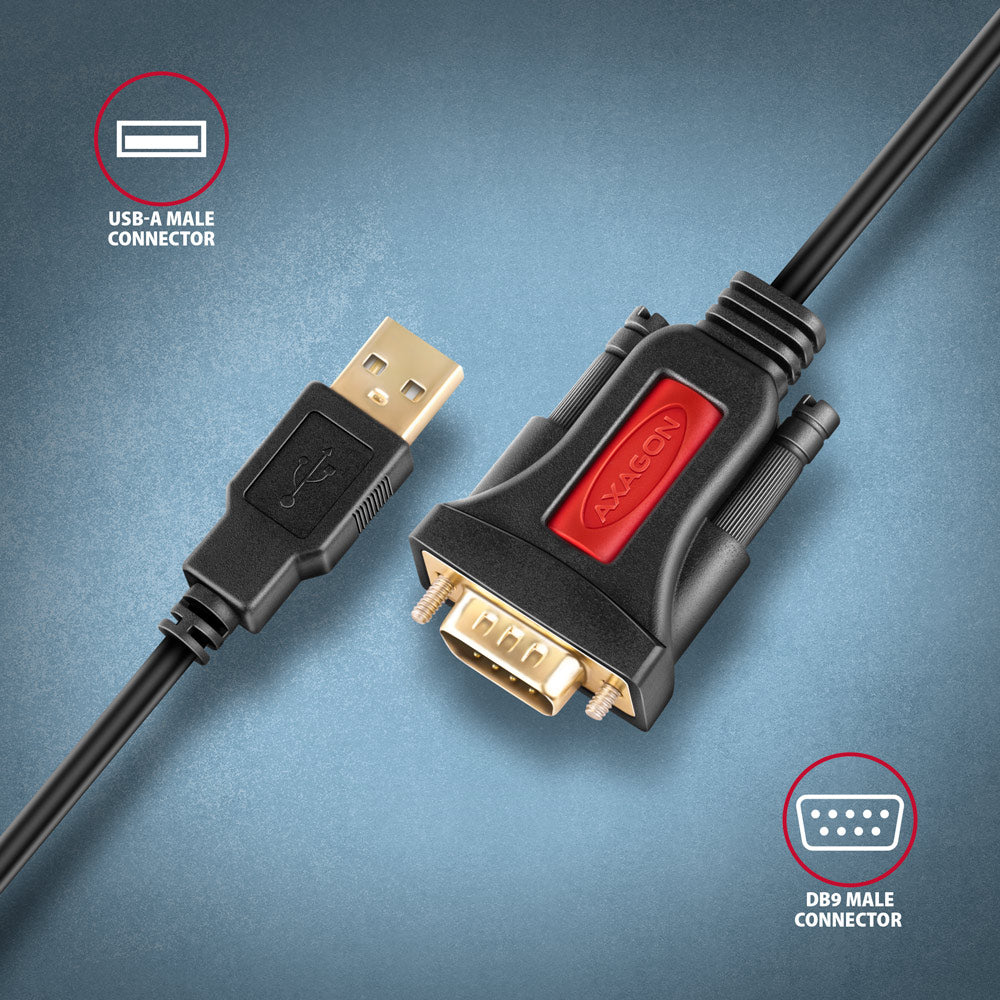 Axagon ADS-1PSN USB-A 2.0 - serial RS-232 DB9-M Prolific adapter cable 1.5m - Adapter - Digital/Daten Serien-Kabel Schwarz 1,5 m USB Typ-A
