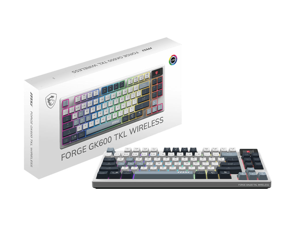 MSI FORGE GK600 TKL WIRELESS SKY Clavier Gaming USB + Bluetooth QWERTY UK Anglais Bleu, Blanc