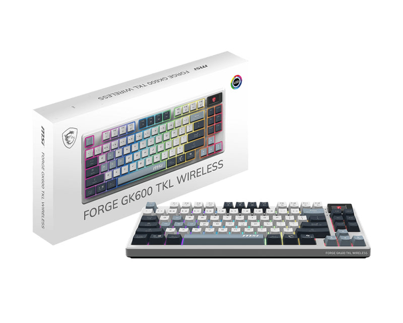MSI FORGE GK600 TKL WIRELESS SKY Tastatur Gaming USB + Bluetooth QWERTY UK Englisch Blau, Weiß