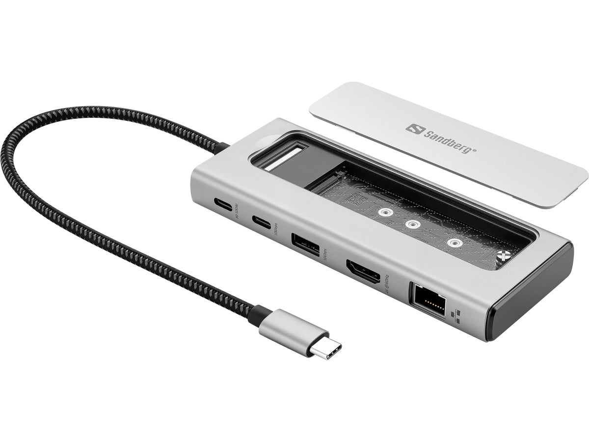 Sandberg 136-82 laptop-dockingstation & portreplikator Kabelgebunden USB 3.2 Gen 2 (3.1 Gen 2) Type-C Grau