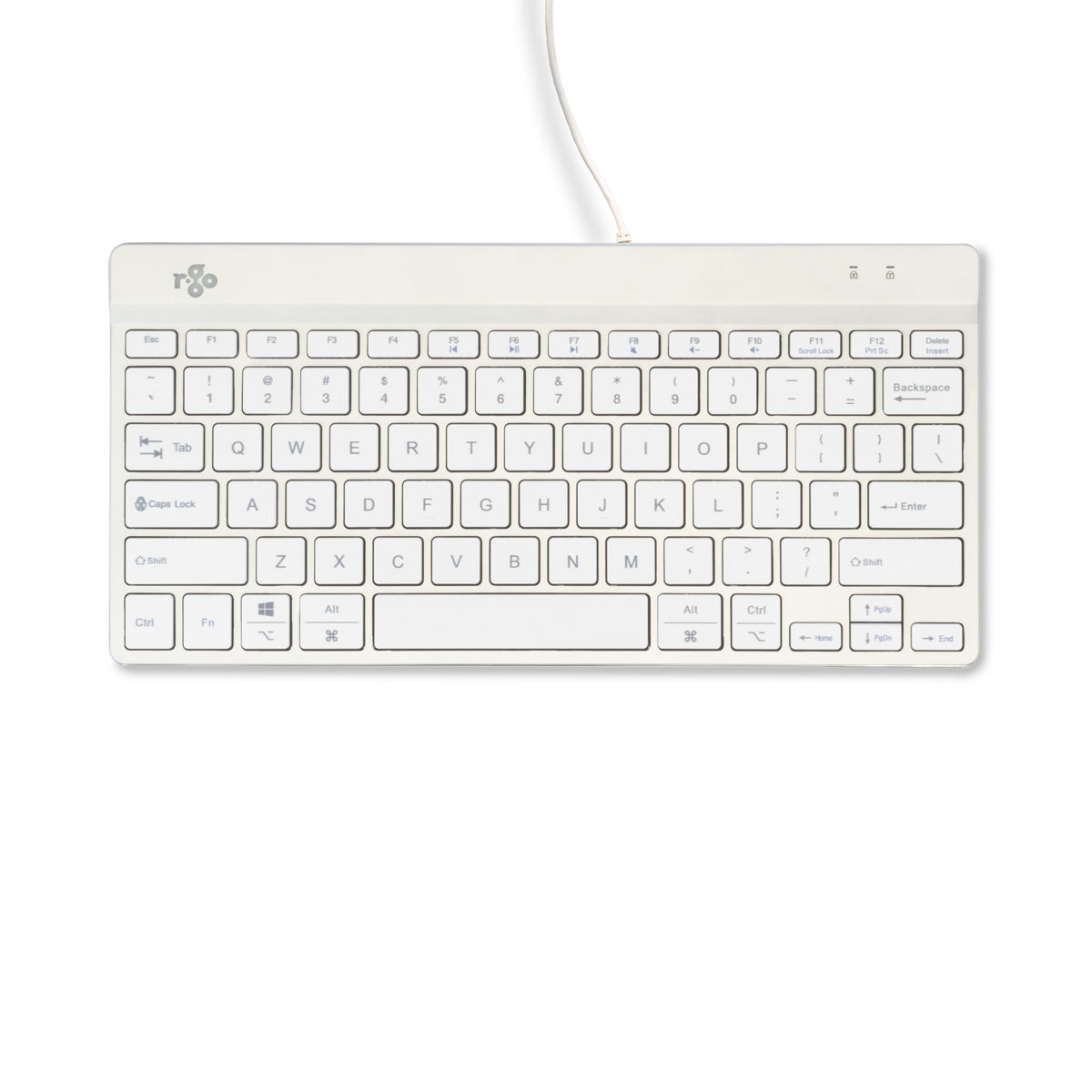 R-Go Tools Ergonomische Tastatur R-Go Compact Break, kompakte Tastatur mit Pausensoftware, QWERTY (US), Kabelgebunden, Weiß