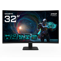 GIGABYTE GS32QCA 31,5" QHD Curved Gaming Monitor - 2560 x 1440, 180Hz, 1ms, 250 cd/m², FreeSync, HDR Ready, HDMI 2.0, Displayport 1.4
