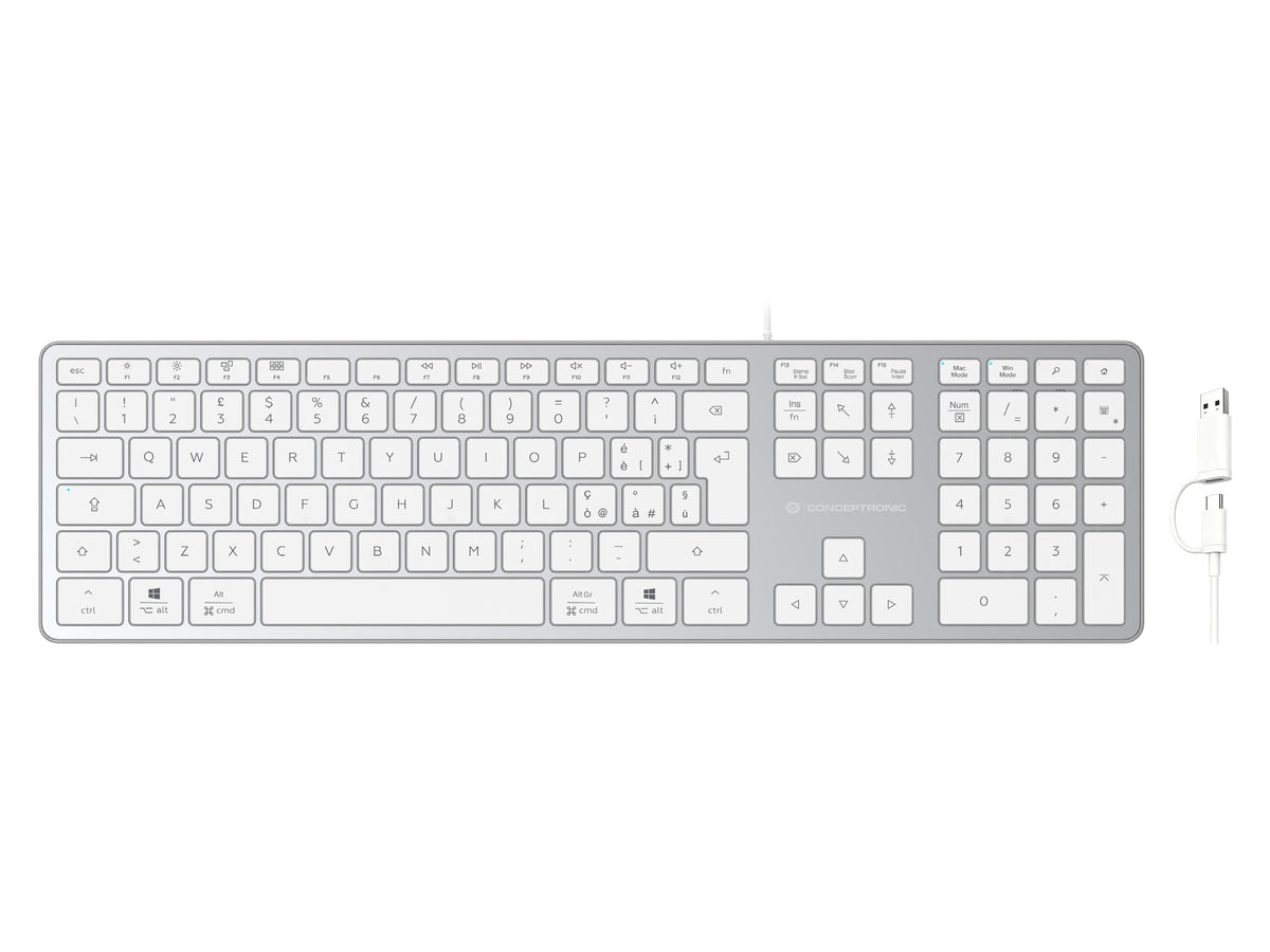 Conceptronic KAYNE02WIT USB Slim-Tastatur, QWERTY Italienisch, kompatibel mit Windows und macOS