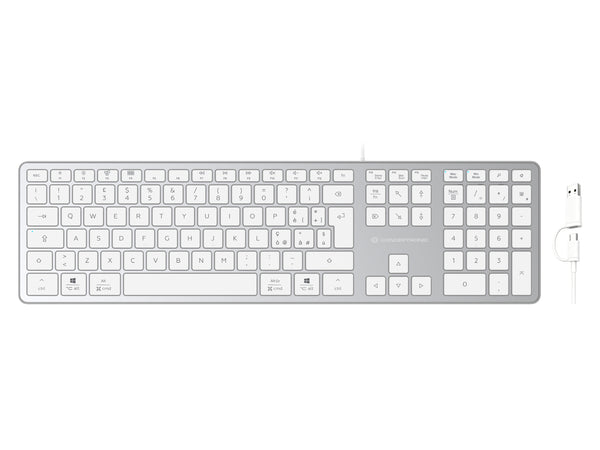 Tastiera Slim USB Conceptronic KAYNE02WIT, QWERTY italiana, compatibile con Windows e macOS