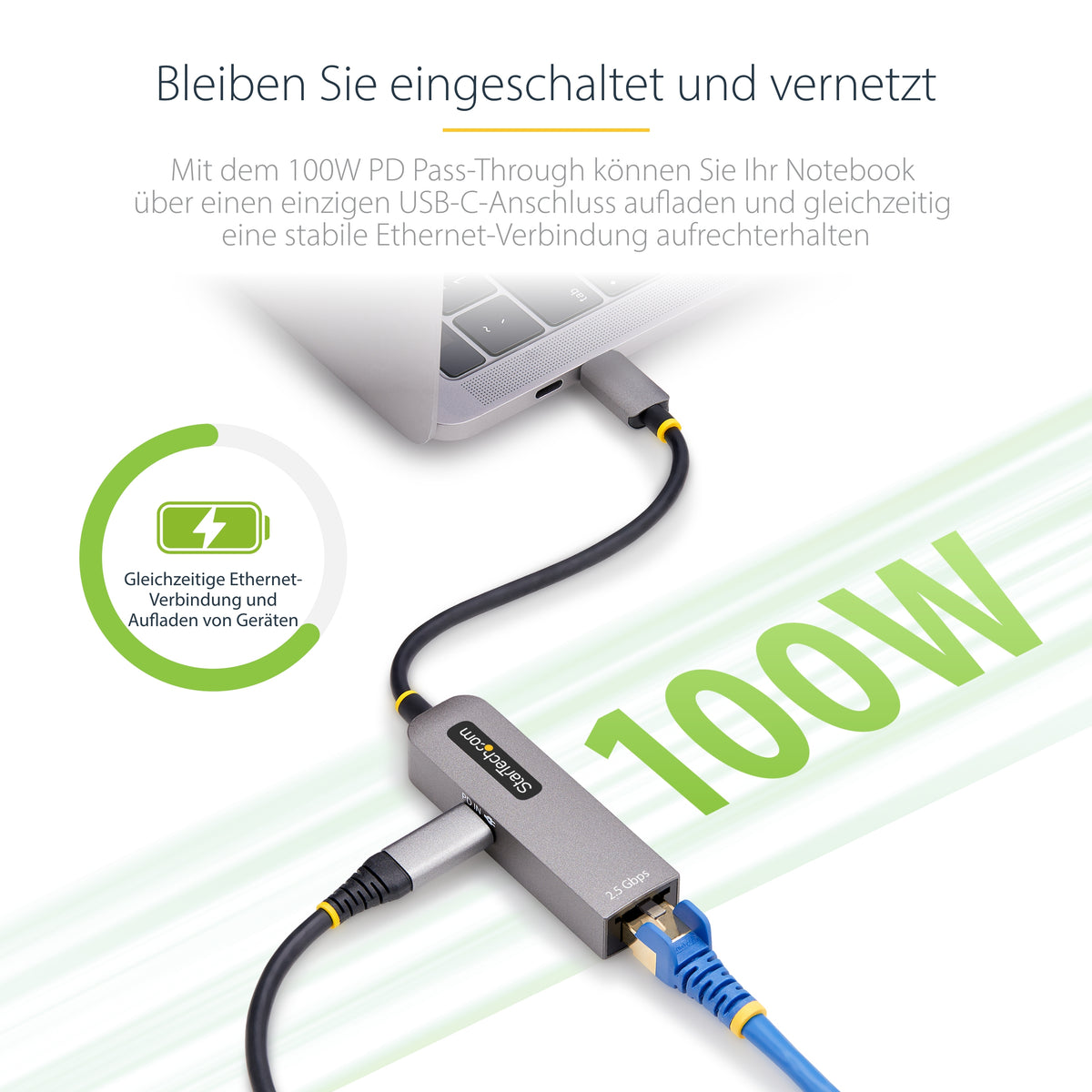 StarTech.com 2,5GbE USB C Ethernet Adapter, 100W PD Pass-Through, USB-C auf Lan-RJ45 Netzwerkadapter, USB-C 3.0 NIC, Thunderbolt Kompatibel, Windows & Mac