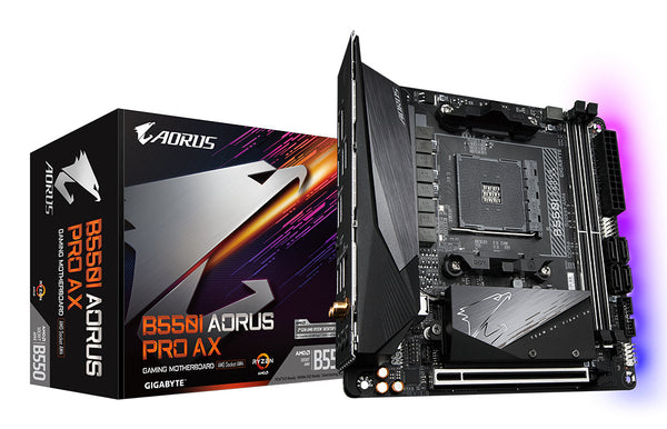 Carte mère GIGABYTE B550I AORUS PRO AX – Processeurs AMD Ryzen série 5000, VRM 8 phases, DDR4 jusqu'à 5300 MHz, 1xPCIe 4.0 + 1xPCIe 3.0 M.2, Wi-Fi 6E, LAN 2.5GbE, USB 3.2 Gen 2