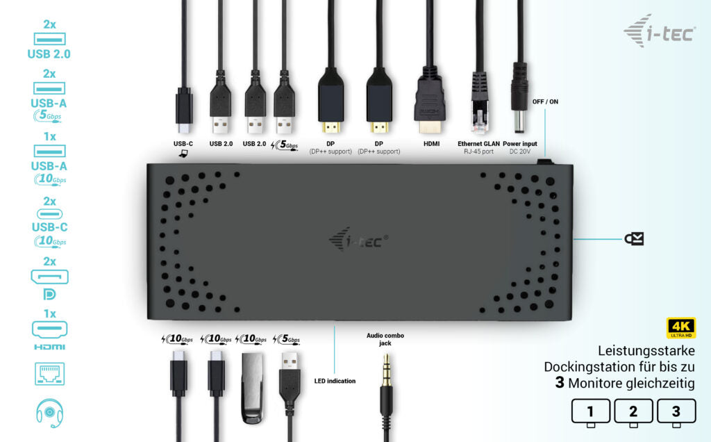 i-tec USB-C Triple Display Docking Station Gen 2 + Power Delivery 100W
