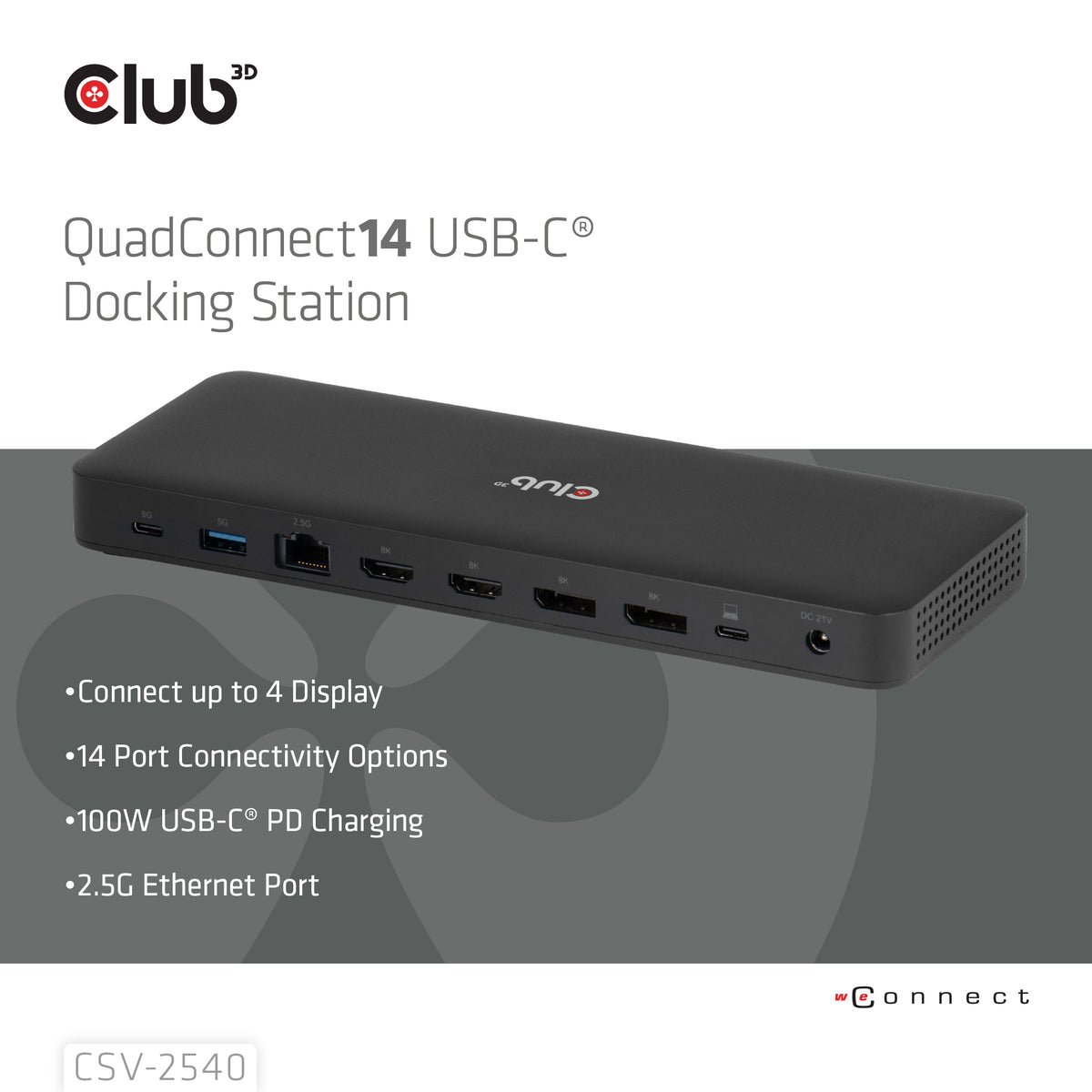 CLUB3D CSV-2540 laptop-dockingstation & portreplikator Andocken USB 3.2 Gen 1 (3.1 Gen 1) Type-C Schwarz