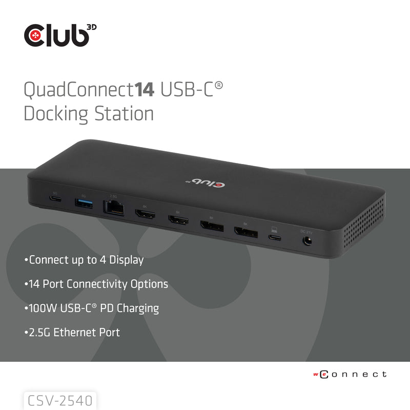 CLUB3D CSV-2540 laptop-dockingstation & portreplikator Andocken USB 3.2 Gen 1 (3.1 Gen 1) Type-C Schwarz