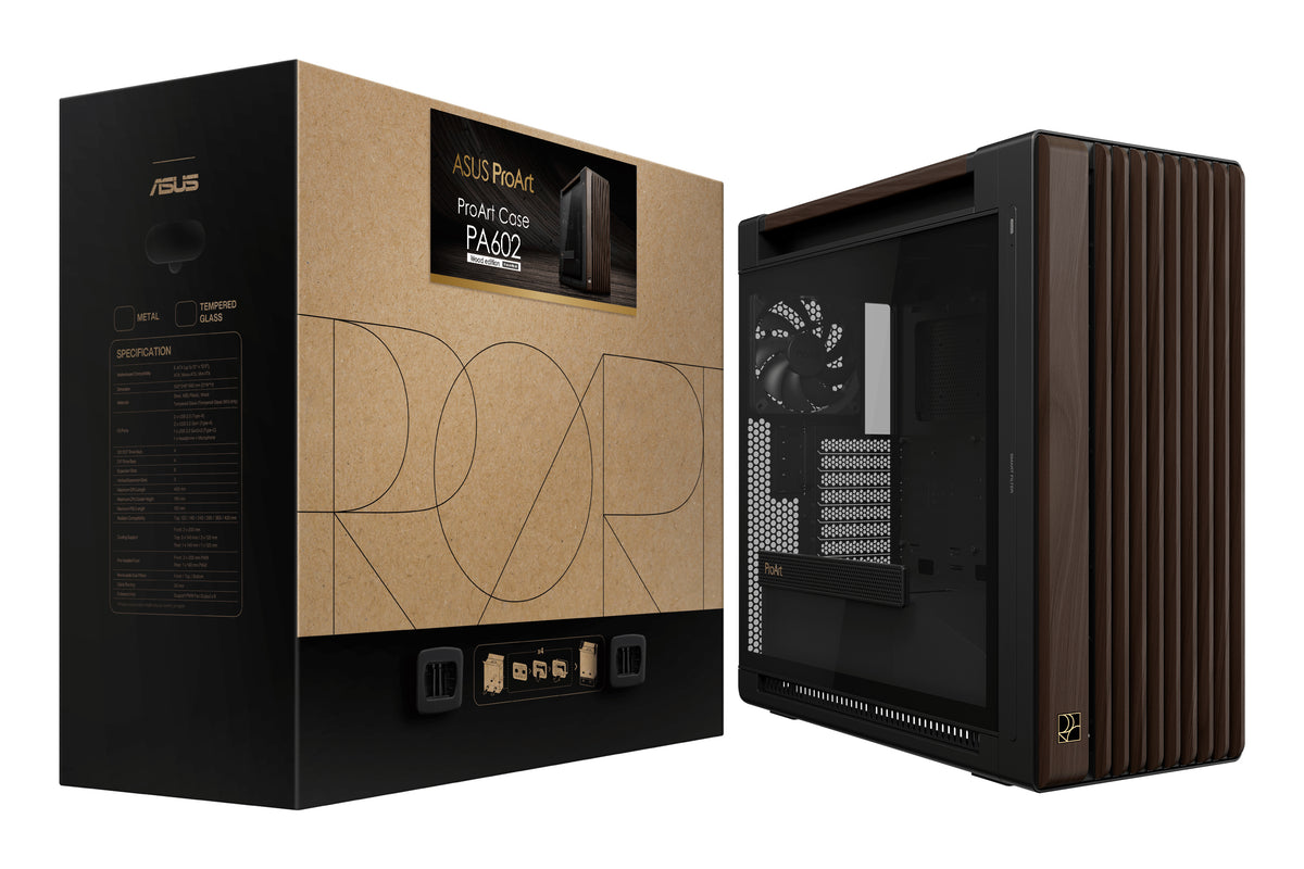 ASUS ProArt PA602 Wood Edition Modern Black - Tempered Glass Panel Midi Tower Schwarz, Holz