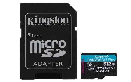 Kingston Technology 512GB microSDXC Canvas Go Plus Gen4 200 MB/s A2 U3 V30-Karte + Adapter