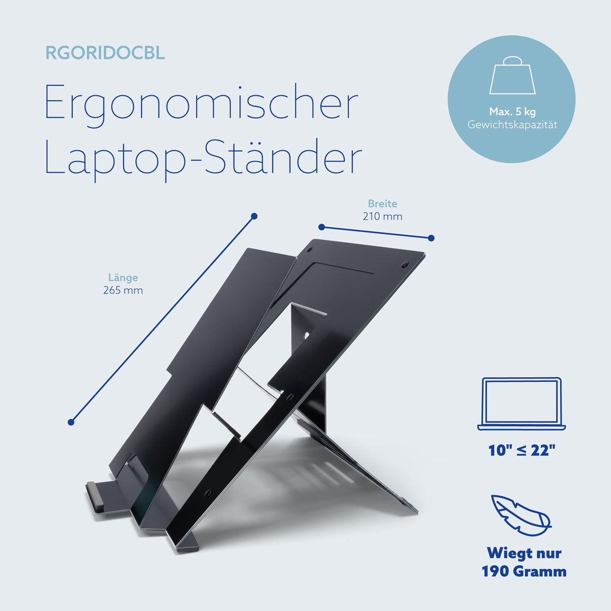 R-Go Tools Laptopständer R-Go Riser Document, ergonomisch, faltbar und einstellbar, mit Dokumentenhalter, AGR-zertifiziert, schwarz