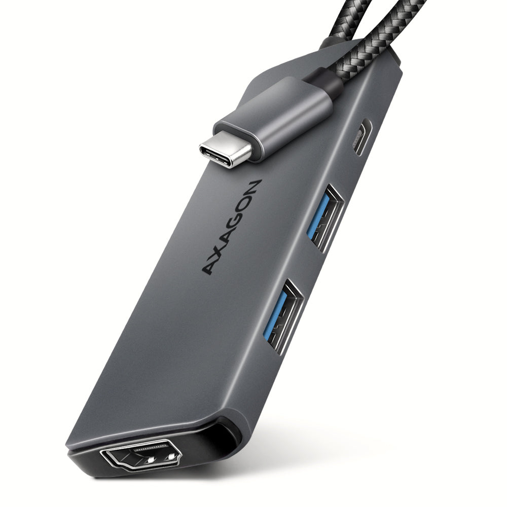 Axagon HMC-5H8K USB 5Gbps hub 2x USB-A USB-C HDMI 8k/30Hz PD 100W kabel USB-C Kabelgebunden USB 3.2 Gen 1 (3.1 Gen 1) Type-C Grau
