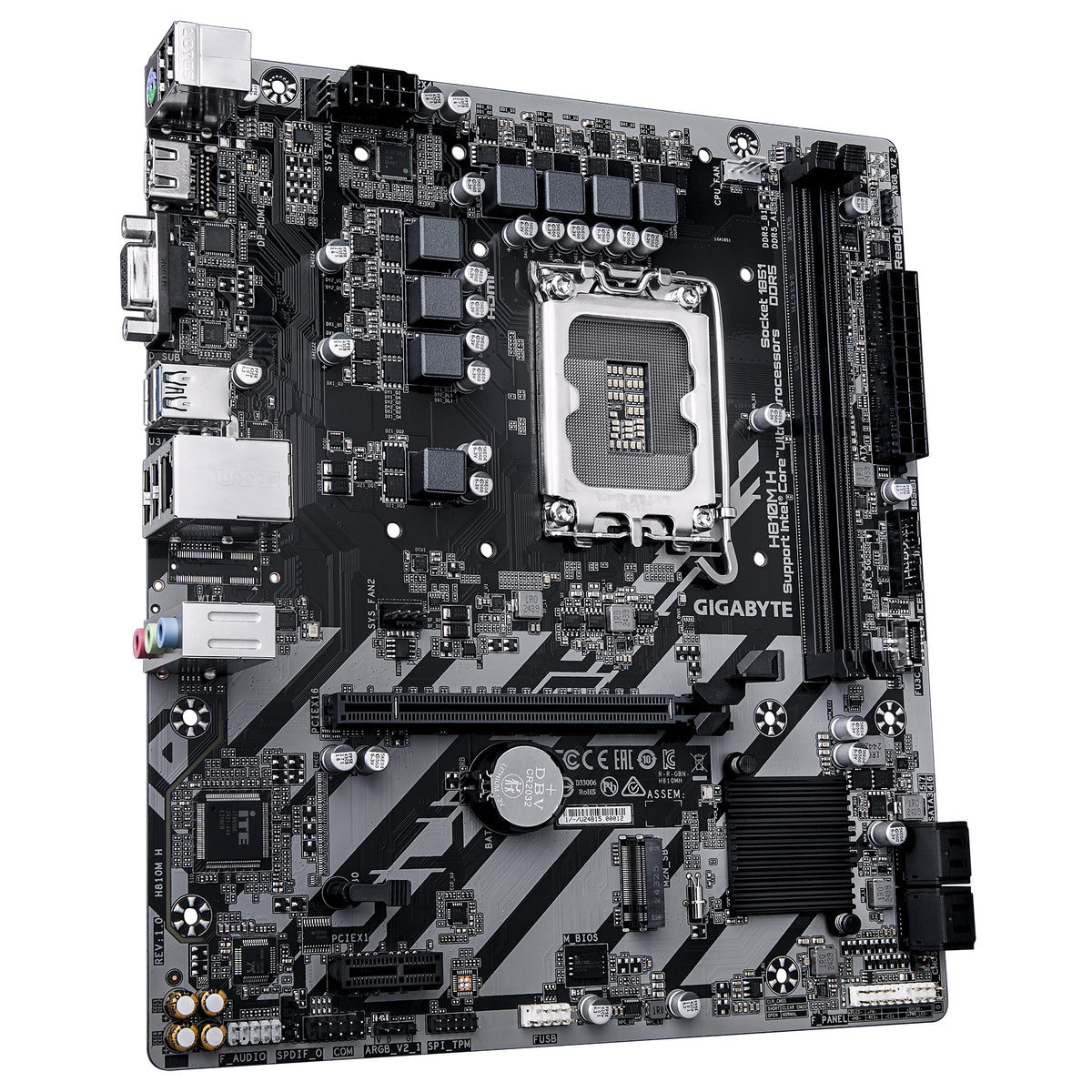 GIGABYTE H810M H Mainboard – Intel Core Ultra (Serie 2) CPUs, 4+1+2 Phasen VRM, bis zu 6400 MHz DDR5, 1xPCIe 4.0 M.2, 1GbE LAN, USB 3.2 Gen 1