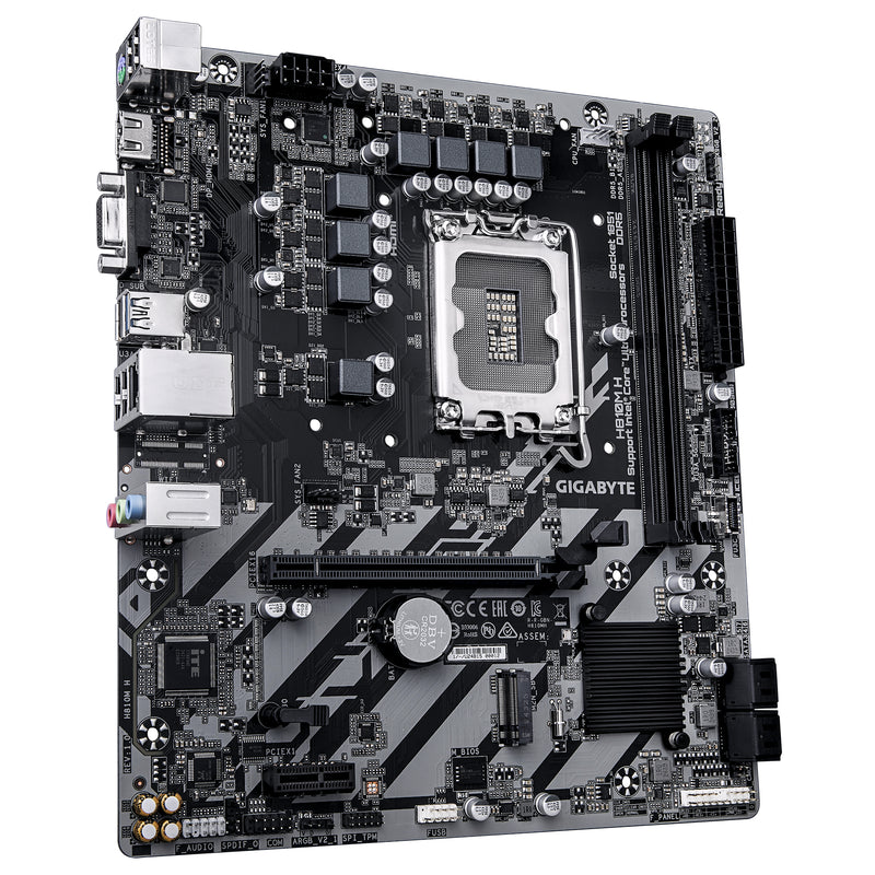 GIGABYTE H810M H Mainboard – Intel Core Ultra (Serie 2) CPUs, 4+1+2 Phasen VRM, bis zu 6400 MHz DDR5, 1xPCIe 4.0 M.2, 1GbE LAN, USB 3.2 Gen 1