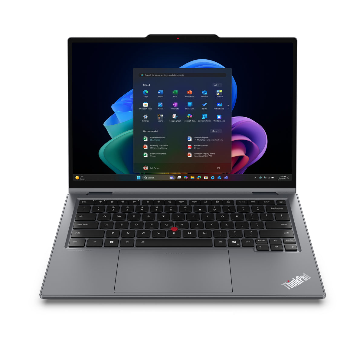 Lenovo ThinkPad X1 2-in-1 Gen 11 Aura Edition Copilot+ PC Intel Core Ultra 7 355 Hybrid (2-in-1) 35,6 cm (14") Touchscreen WUXGA 32 GB LPDDR5x-SDRAM 1 TB SSD Wi-Fi 7 (802.11be) Windows 11 Pro Grau Deutsch