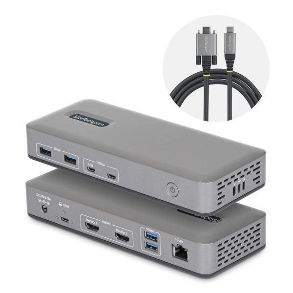 StarTech.com Dual Monitor USB-C Dockingstation, Dual 4K 60Hz HDMI MST Dock, 100W Power Delivery Laptop-Ladung, 1GbE, treiberlos, Multi-Monitor Dock, Windows