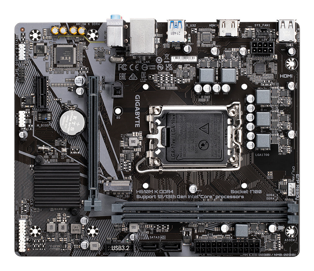 GIGABYTE H610M K DDR4 Mainboard - Unterstützt Intel Core Prozessoren 14th Gen CPUs, 3+1+1 Phases Hybrid Power Design, up to 3200MHz DDR4, 1xPCIe 3.0 M.2, GbE LAN, USB 3.2 Gen 1