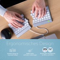 R-Go Tools Ergonomische Tastatur R-Go Split Break mit Pausensoftware, ergonomische geteilte Tastatur, QWERTZ (DE), kabellos, weiß