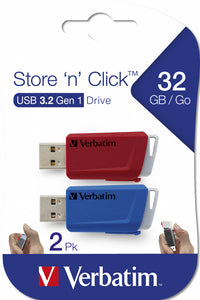 Verbatim Store 'n' Click - USB-Stick, USB 3.2 GEN1 - 2x32 GB, Rot/Blau