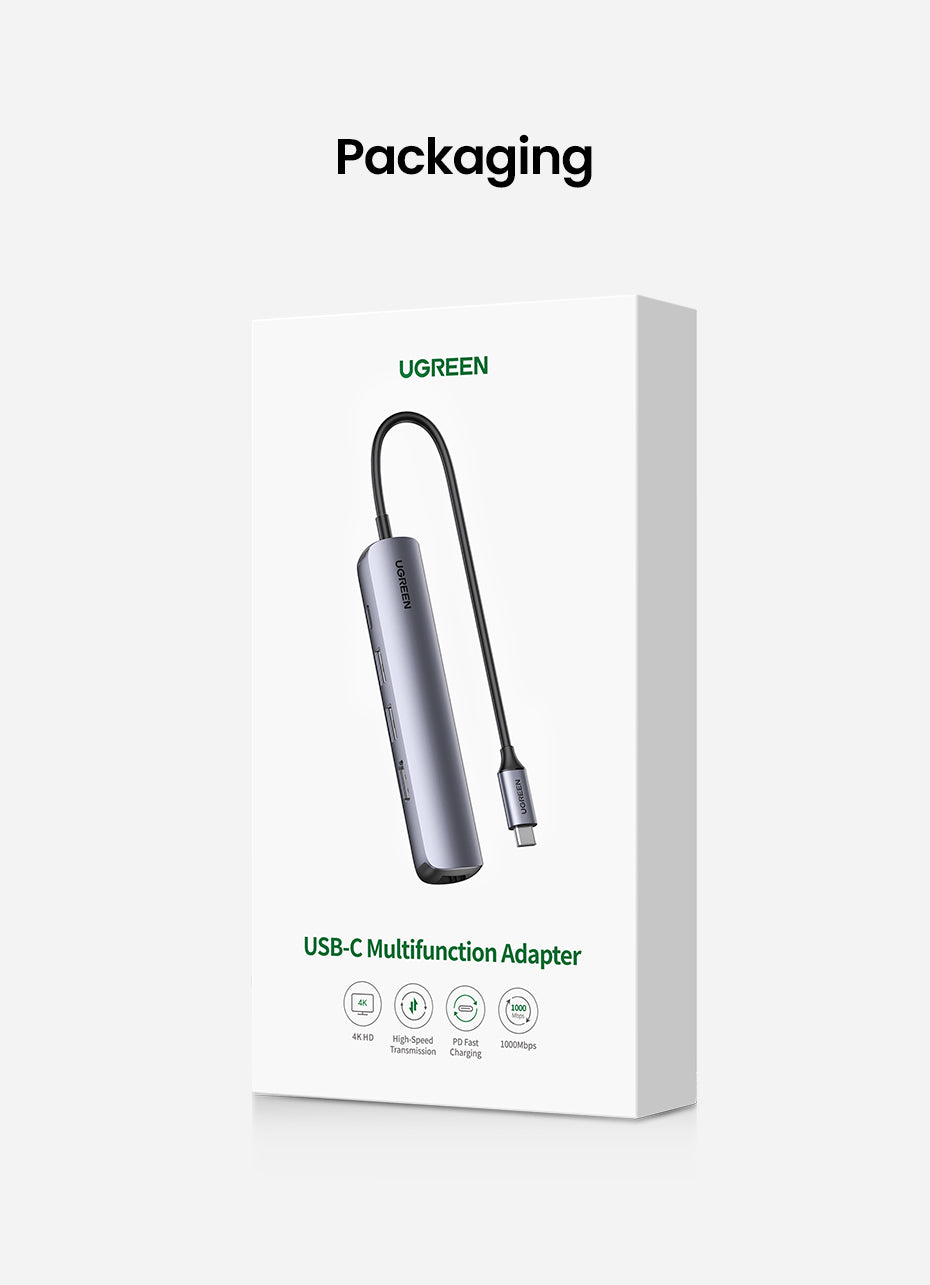 Ugreen 10919 laptop-dockingstation & portreplikator Kabelgebunden USB 3.2 Gen 1 (3.1 Gen 1) Type-C Grau