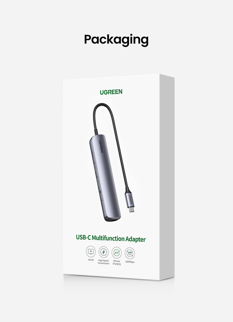 Ugreen 10919 laptop-dockingstation & portreplikator Kabelgebunden USB 3.2 Gen 1 (3.1 Gen 1) Type-C Grau