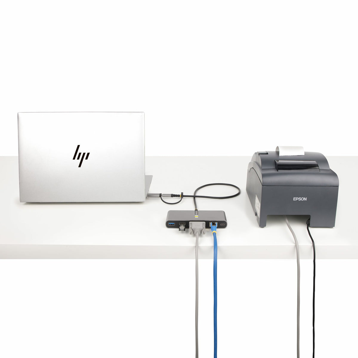 StarTech.com Hub USB-C 2 ports avec Ethernet et port RS232, adaptateur USB-A, fonction de charge Power Delivery Pass-Through 100 W, 2x USB-A 5 Gbps, Gigabit LAN, RS232 série (FTDI)
