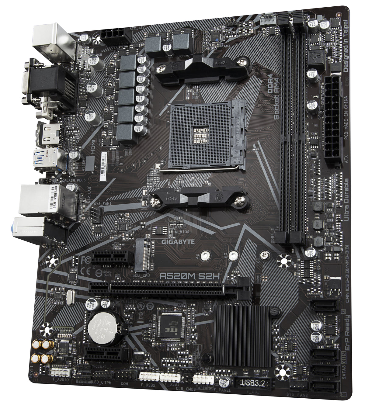 GIGABYTE A520M S2H Mainboard - Unterstützt AMD Ryzen 5000 Serie AM4 CPUs, 4+3 Phasen reines digitales VRM, bis zu 5100MHz DDR4 (OC), PCIe 3.0 x4 M.2, GbE LAN, USB 3.2 Gen 1