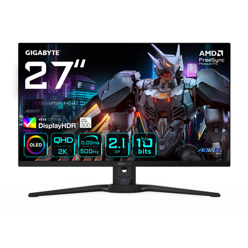 GIGABYTE AORUS FO27Q5P OLED QHD Gaming-Monitor – 2560 x 1440, 500Hz, 0,03ms, KVM, 300 cd/m², FreeSync Premium Pro, DisplayHDR True Black 500, DisplayPort 2.1