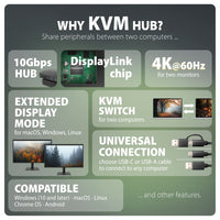 Axagon HMC-DL-KVM USB-C 10Gbps DisplayLink KVM Dockingstation für zwei 4K Monitore und Computer