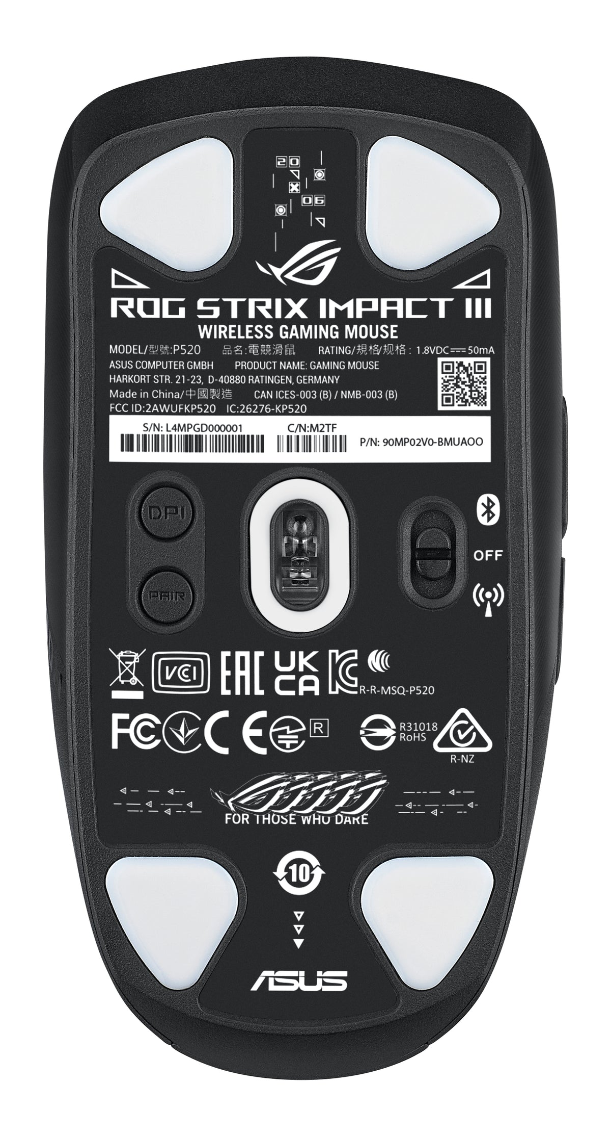 ASUS ROG Strix Impact III Wireless Maus Gaming Beidhändig RF Wireless + Bluetooth Optisch 36000 DPI