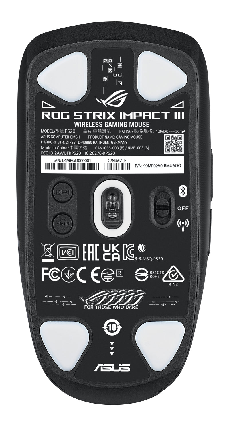 ASUS ROG Strix Impact III Wireless Maus Gaming Beidhändig RF Wireless + Bluetooth Optisch 36000 DPI