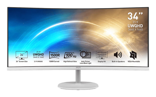 MSI Pro MP341CQWDE Computerbildschirm 86,4 cm (34") 3440 x 1440 Pixel UltraWide Quad HD Weiß