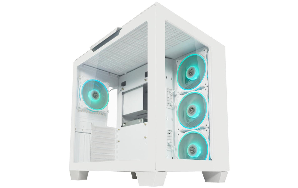 LC-Power Gaming 807W Stormwatch_X ATX Mid Tower White Tempered Glass Side Panel with USB 3.2 Gen 1 Type-C, USB 3.2 Gen 1 Type-A, USB 2.0 Type-A