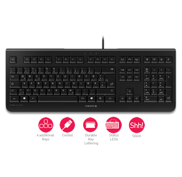 CHERRY KC 1000 Tastatur Büro USB QWERTY Spanisch Schwarz