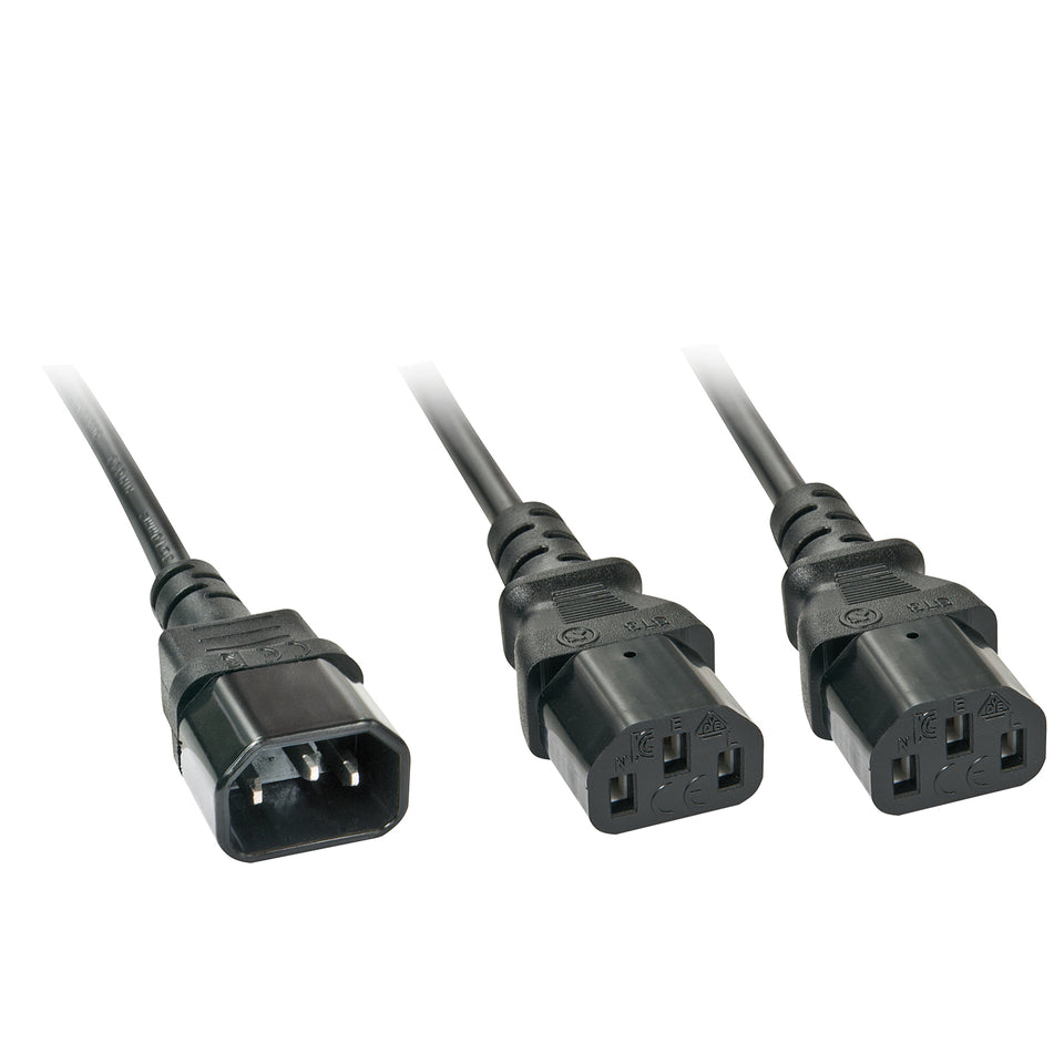 Lindy 30039 Power Cable Black 2 m C14 Coupler 2 x C13 Couplers