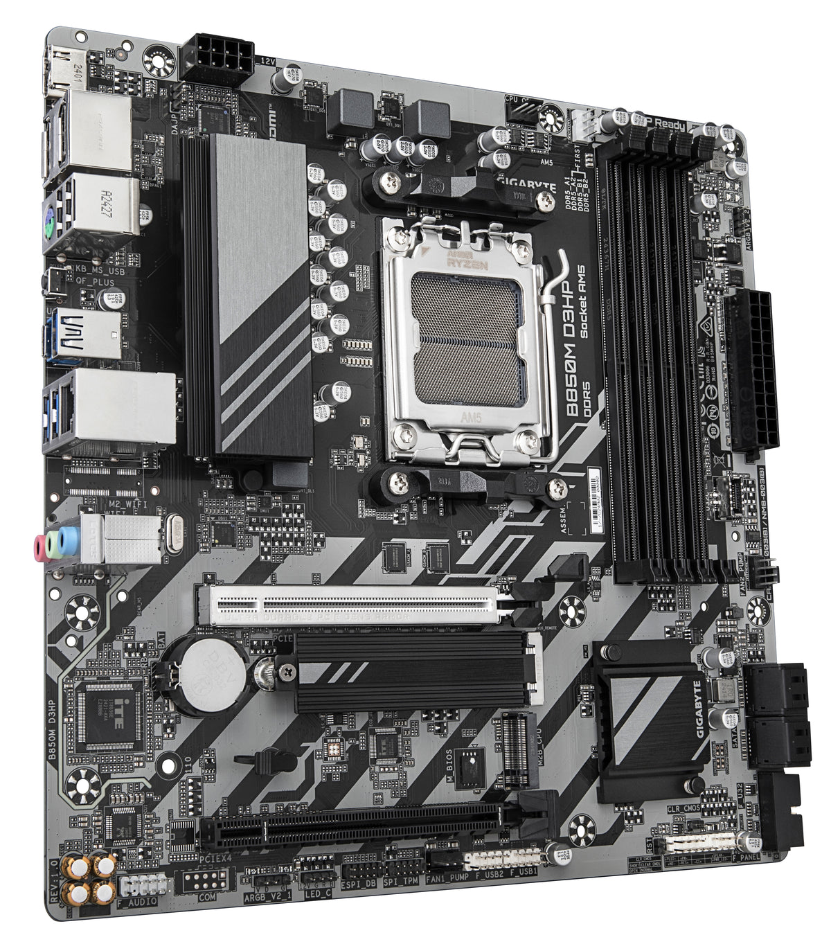 GIGABYTE B850M D3HP Motherboard - AMD Ryzen 9000 Series CPUs, 5+2+2 Phasen Digital VRM, bis zu 8200MHz DDR5 (OC), 1xPCIe 5.0 + 1xPCIe 4.0 M.2, GbE LAN, USB 3.2 Gen 2