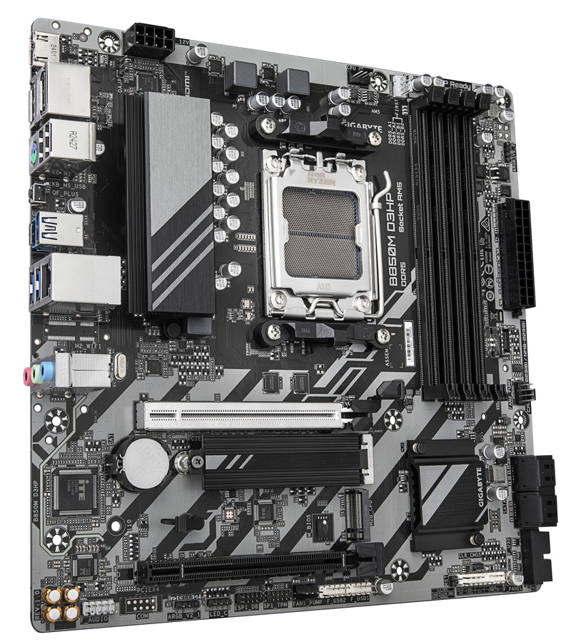 GIGABYTE B850M D3HP Motherboard - AMD Ryzen 9000 Series CPUs, 5+2+2 Phasen Digital VRM, bis zu 8200MHz DDR5 (OC), 1xPCIe 5.0 + 1xPCIe 4.0 M.2, GbE LAN, USB 3.2 Gen 2