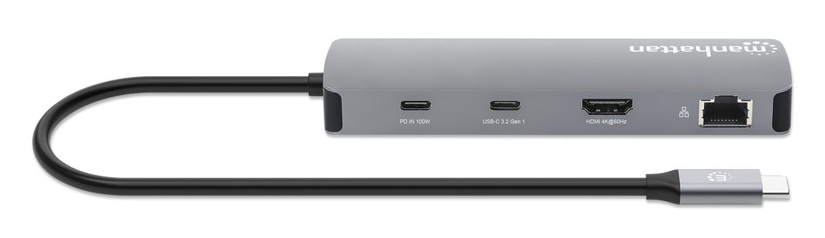 Manhattan 190459 laptop-dockingstation & portreplikator Kabelgebunden USB 3.2 Gen 1 (3.1 Gen 1) Type-C Grau