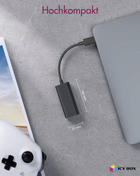 ICY BOX IB-AC501a, USB 3.2 Gen 1 (Type-A) zu Gigabit Ethernet Lan Adapter, schwarz