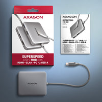 Axagon HMC-5HL USB 5Gbps hub, 2x USB-A, HDMI 4k/60Hz, RJ-45, PD 100W, 20cm USB-C Kabel