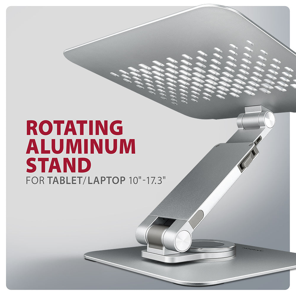 Axagon STND-LR Aluminiumständer mit 360°-Drehung für Laptops 10"–17.3". Verstellbare Höhe und Winkel.