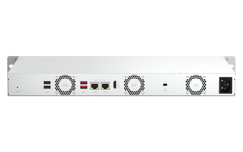 QNAP TS-464eU NAS Rack (1U) Intel® Celeron® N5095 8 GB DDR4 0 TB QNAP Turbo System Aluminium, Schwarz