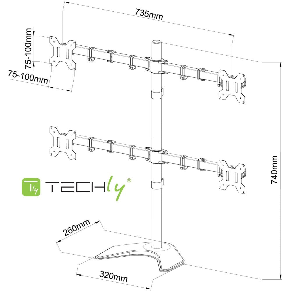 Techly ICA-LCD 2540 Flachbildschirm-Tischhalterung 68,6 cm (27") Tisch/Bank Schwarz