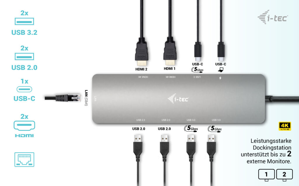 i-tec USB-C Metal Nano 2x Display Docking Station + Power Delivery 100 W