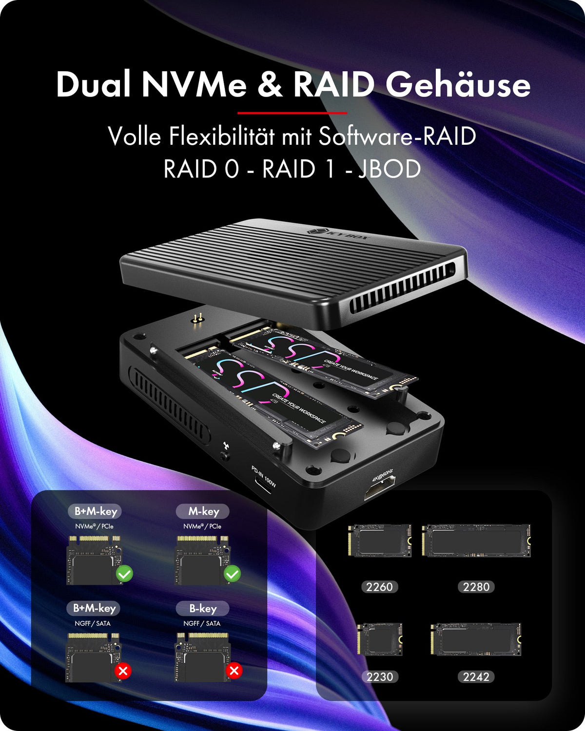 ICY BOX Heart RAID 2818 RAID & DockingStation für 2x M.2 NVMe SSD