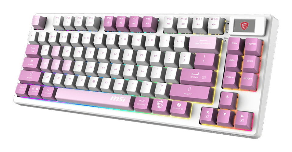 MSI FORGE GK600 TKL WIRELESS VIOLET Tastatur Gaming USB + Bluetooth QWERTY Spanisch Pink, Violett, Weiß
