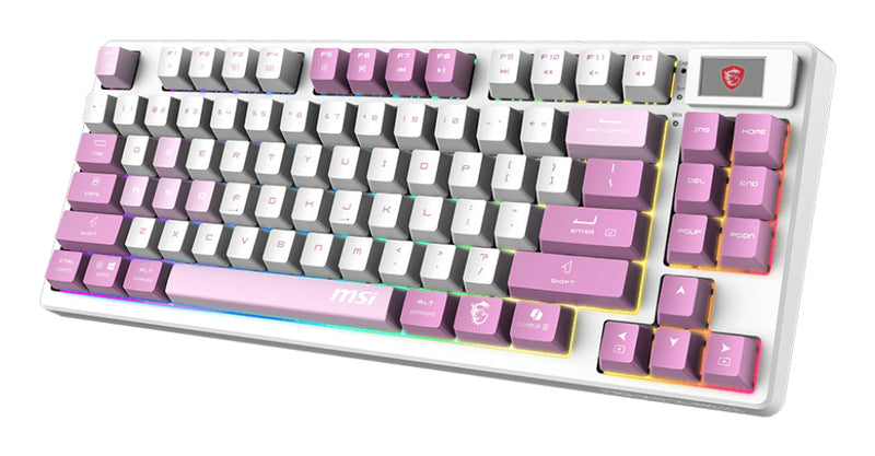 MSI FORGE GK600 TKL WIRELESS VIOLET Tastatur Gaming USB + Bluetooth QWERTY Spanisch Pink, Violett, Weiß