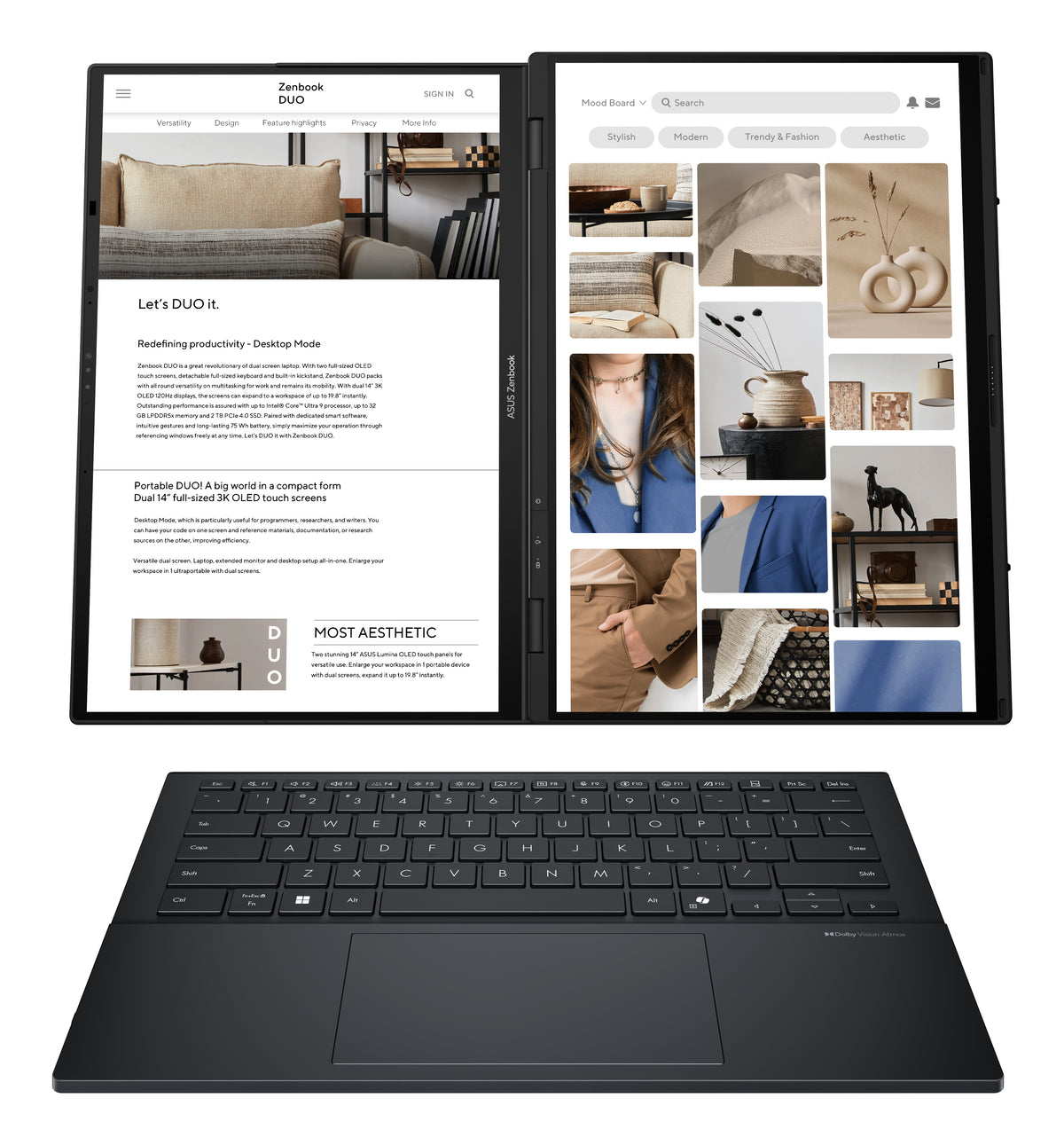 ASUS Zenbook Duo UX8406CA-QL194W Intel Core Ultra 9 285H Hybrid (2-in-1) 35,6 cm (14") Touchscreen WUXGA 32 GB LPDDR5x-SDRAM 1 TB SSD Wi-Fi 7 (802.11be) Windows 11 Home Grau QWERTZ Deutsch